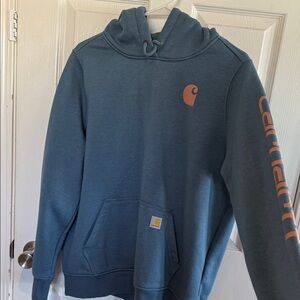 Carhartt Men's Blue Hoodie with Orange Accents